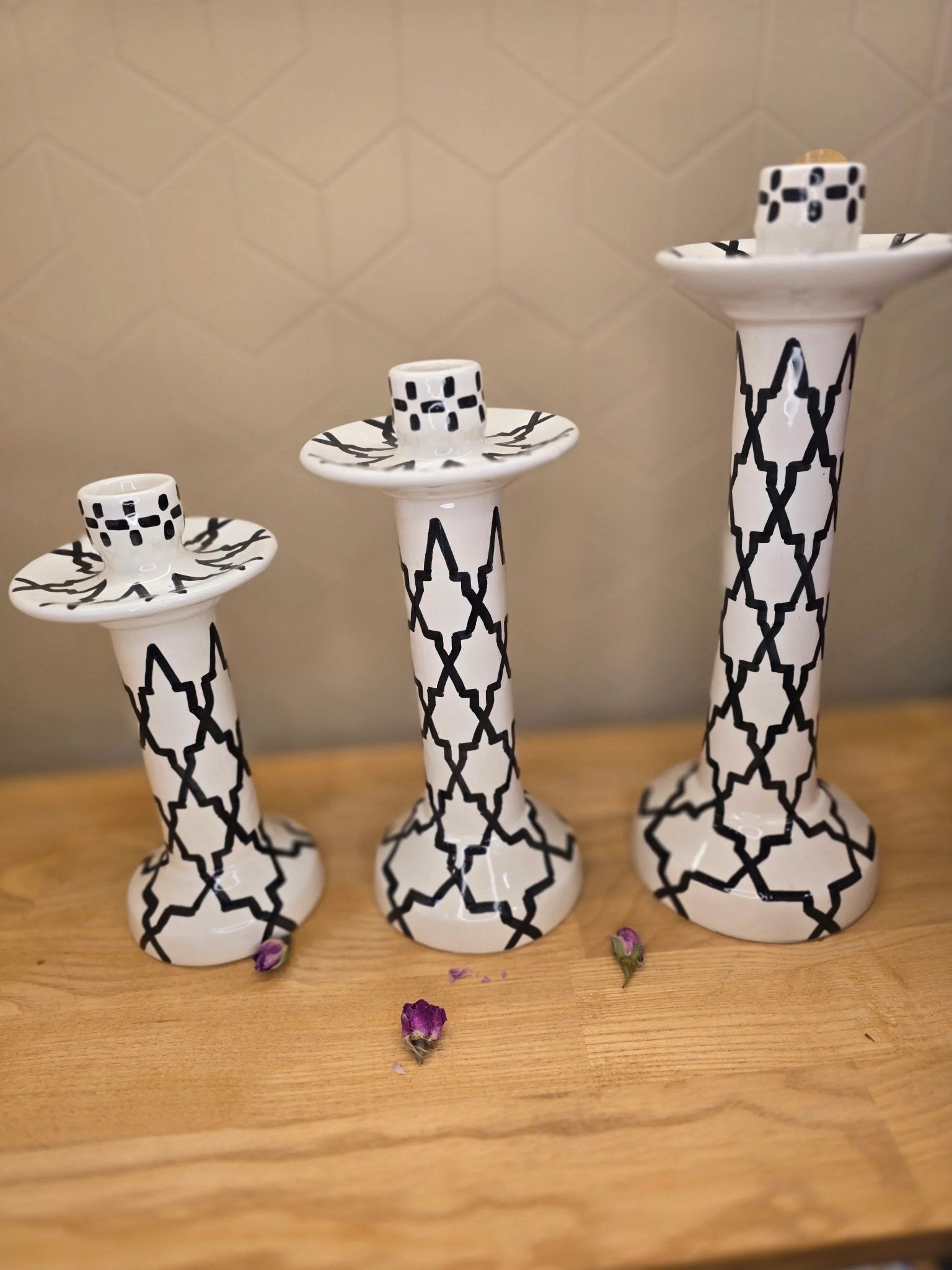 Ensemble Bougeoirs Zwak Noir et Blanc - Ij Beldi