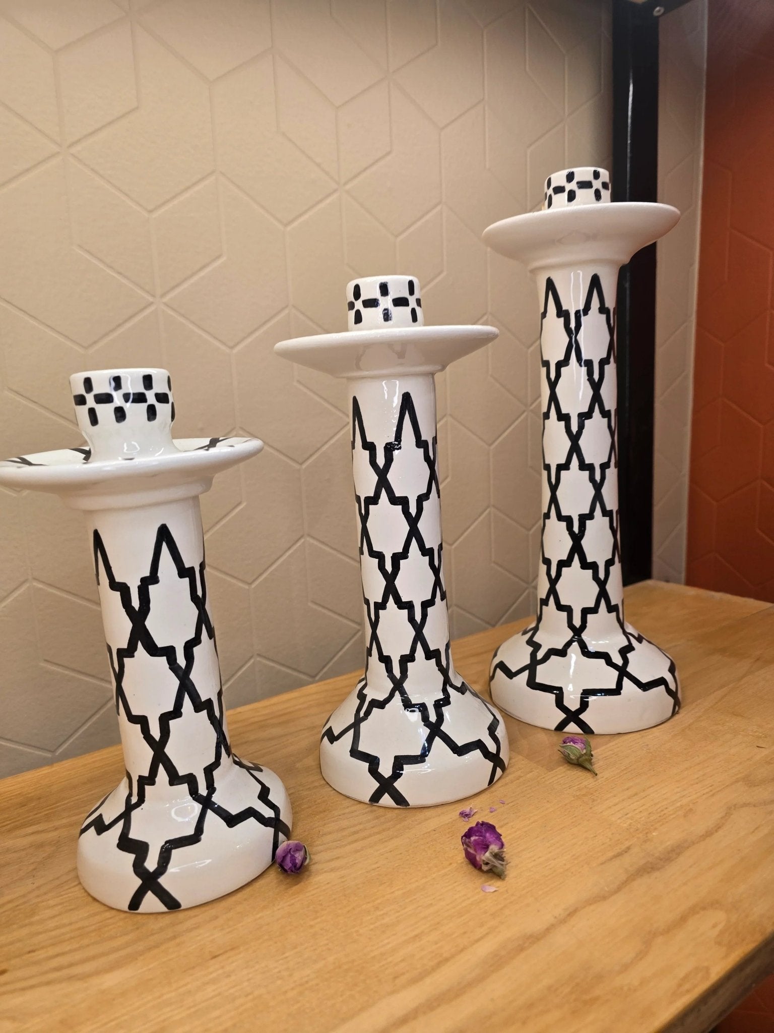 Ensemble Bougeoirs Zwak Noir et Blanc - Ij Beldi