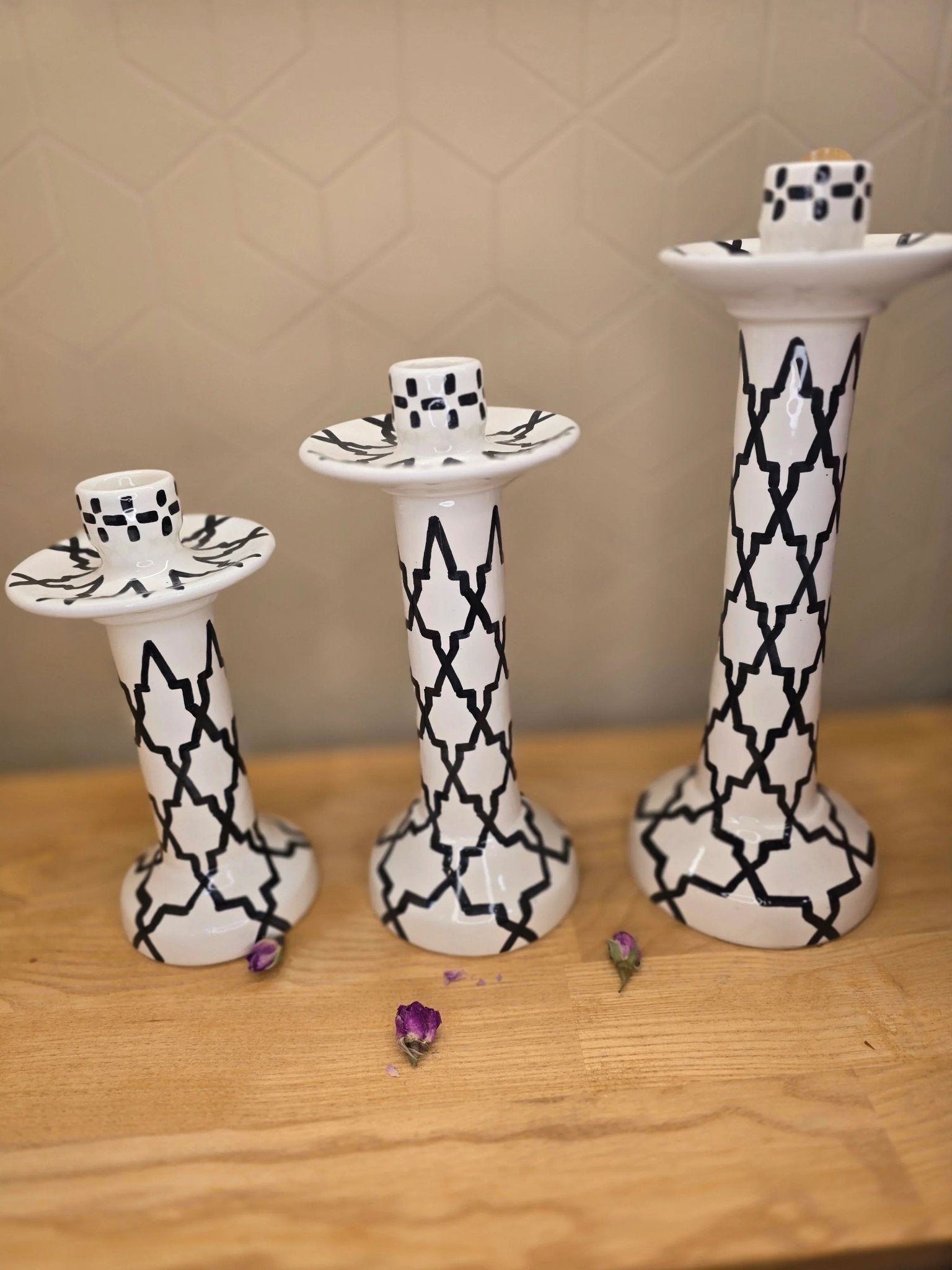 Ensemble Bougeoirs Zwak Noir et Blanc - Ij Beldi