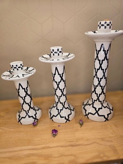 Ensemble Bougeoirs Zwak Noir et Blanc - Ij Beldi