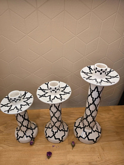 Ensemble Bougeoirs Zwak Noir et Blanc - Ij Beldi