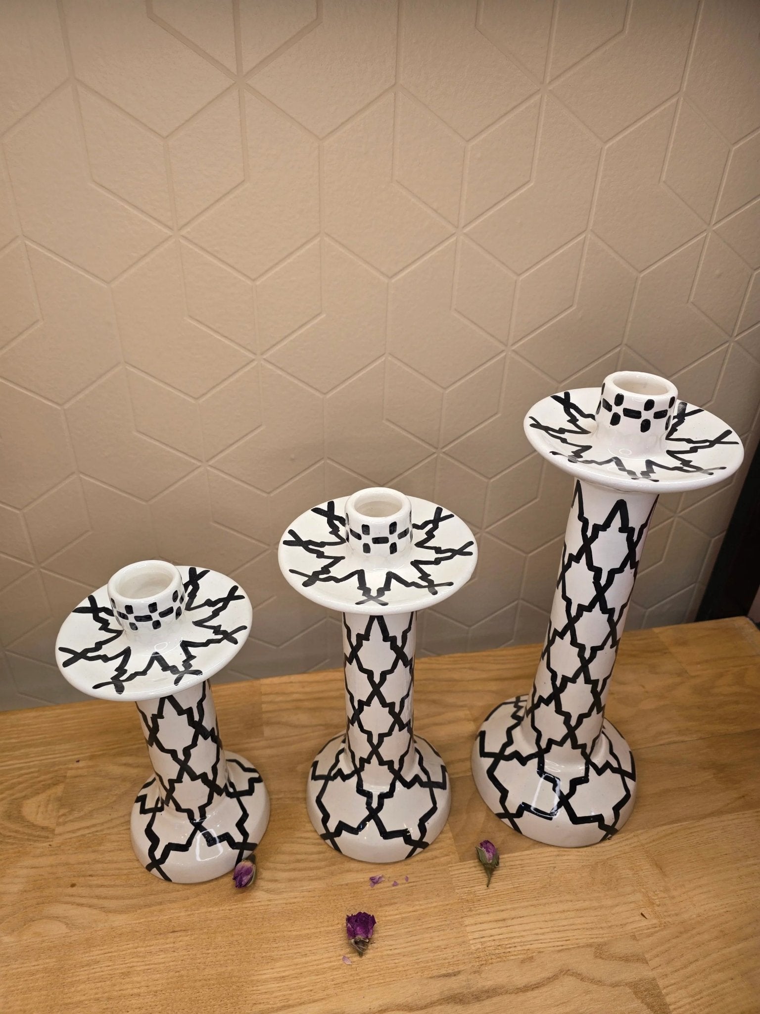 Ensemble Bougeoirs Zwak Noir et Blanc - Ij Beldi