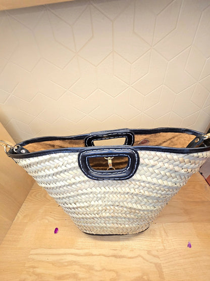 Sac Panier Chic en Osier et Cuir Noir - Ij Beldi