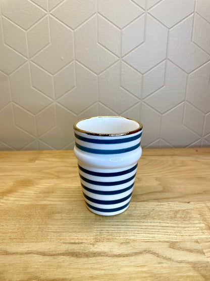 Verre Essaouira Rayé Bleu Gold – Céramique Artisanale Marocaine - Ij Beldi